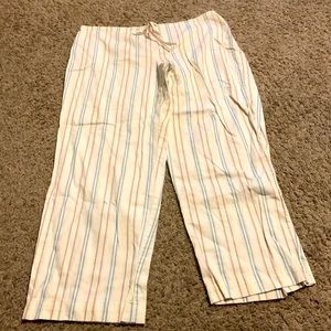 Lightly worn light pink/blue striped lounge pants, XL,